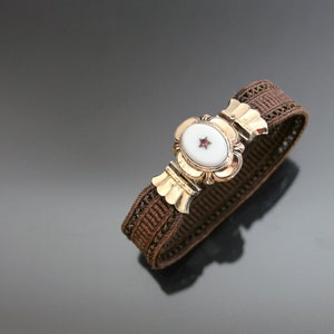 Victorian Mourning Woven Hair Bracelet. Garnet, Agate, 800 Silver, Rose Rolled Gold 10k. Biedermeier Antique Hairwork Cuff