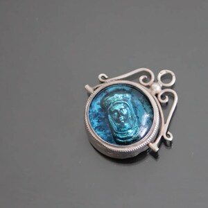 Victorian Silver Swivel Fob, Glass Intaglio, Carnelian, Antique Flip Fob Pendant Medieval Portrait, AV