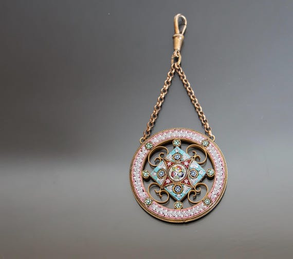 Edwardian Italian Mosaic Floral Millefiori Micromosaic Antique Pendant. Grand Tour