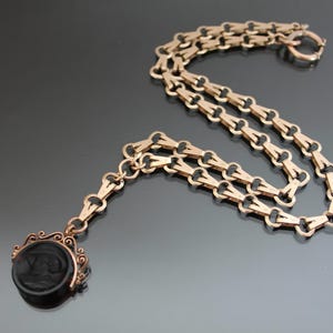 Victorian Collar Necklace. Swivel Fob. Antique Venetian Chain. Rose Gold Plated.