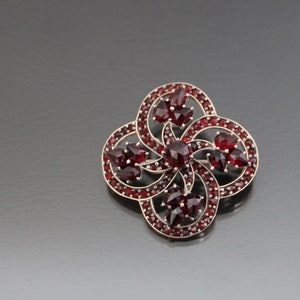 Victorian Bohemian Garnet Brooch. Rose Gold Back.  Antique Rose Cut.