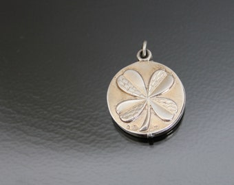 Edwardian 750 Silver Enamel Slide Locket Charm. Clover Pendant.