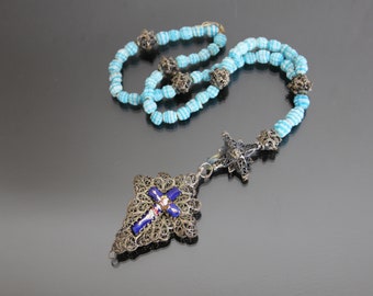 Antique Rosary. Early 19th Century. Murano Glass, Silver Filigree. Enamel.