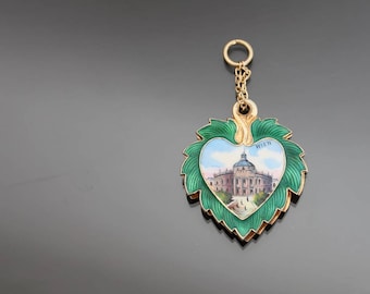 Antique Heart Mirror Vienna Slide Pendant, Silver. Guilloche Enamel. Victorian Grand Tour Souvenir Austro Hungarian, AV