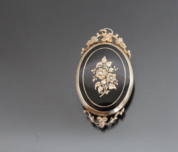 Victorian Mourning Hair, Enamel Locket. Rolled Go… - image 1