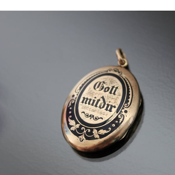 Victorian Motto Locket. Rolled Gold 14k Silver 750. Antique Mourning Blessing Photo Pendant