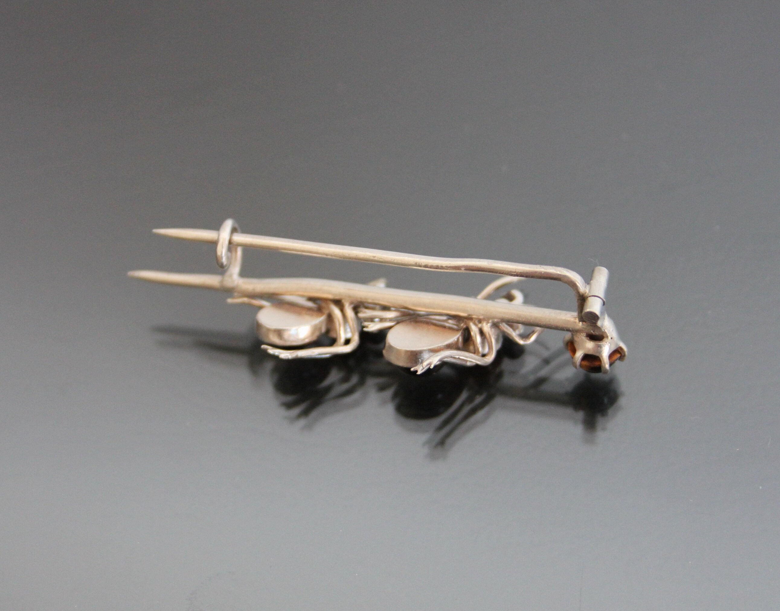 Épingle Ancienne XIXe Siècle - Insecte Volant En Argent Avec œil De Tigre, Charmante !