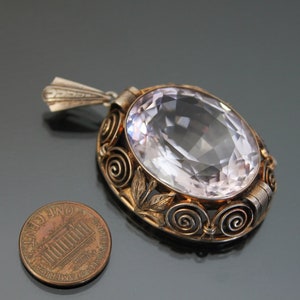 Art Deco BIG Purple Stone Pendant. Silver 835 Vintage Geometric Necklace. image 6