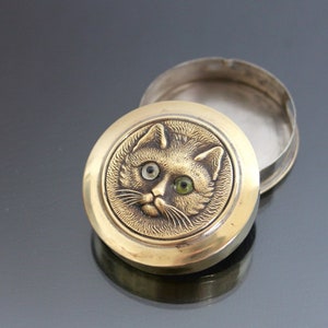 Portapillole a forma di gatto. Porta tabacco antico in stile Art Nouveau.