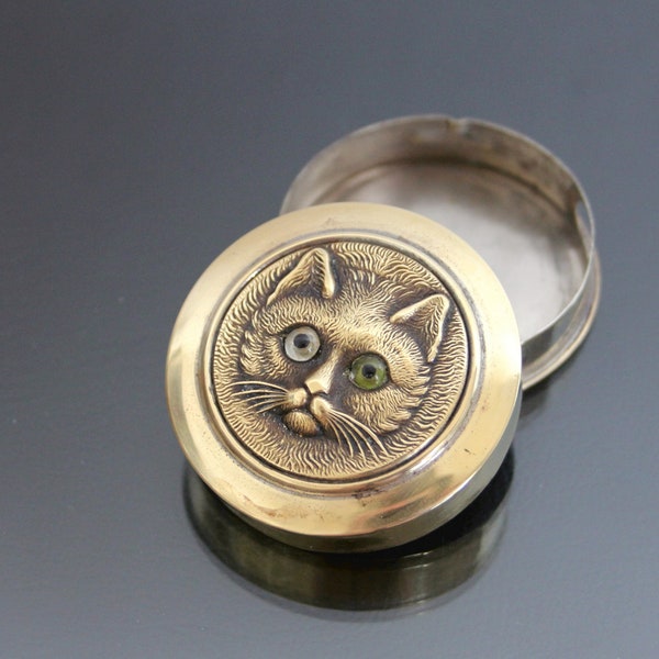 Cat Pill Box. Antique Art Nouveau Tobacco Box.