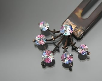 Art Nouveau Iris Rainbow Glass Hair Fork Comb.Tiara . Antique Hair Fashion