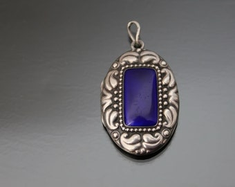 Art Nouveau Locket. Enamel Jugendstil Repousse 800 Silver Antique Photo Pendant