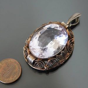 Art Deco BIG Purple Stone Pendant. Silver 835 Vintage Geometric Necklace. image 9