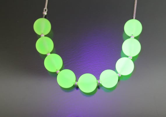 WMF MYRA Glass Necklace. Vaseline Uranium Glass Kristall. German Art Deco .