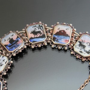 ARNE NORDLIE Guilloche Miniature Landscape Painting, Aurora Borealis, Vintage Norway Enamel. Sterling 925 Silver.