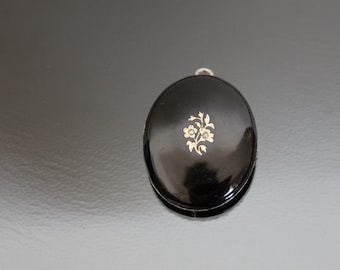 Victorian Mourning Enamel Pendant Brooch. Seed Pearls, 835 Silver,Antique Keepsake
