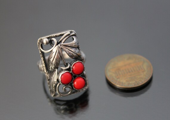 Art Deco. Silver 800 Coral Glass. Floral Geometri… - image 4