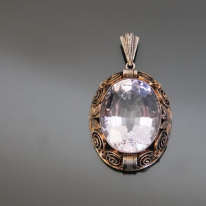 Art Deco BIG Purple Stone Pendant. Silver 835 Vintage Geometric Necklace. image 1