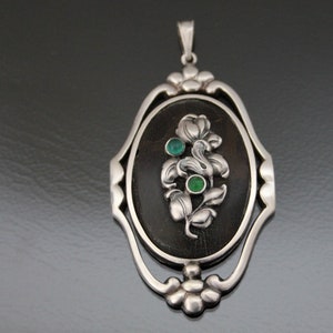 FALK BROTHERS Jugendstil 800 Silver  Green Agate Celluloid Pendant. Antique Arts And Crafts.
