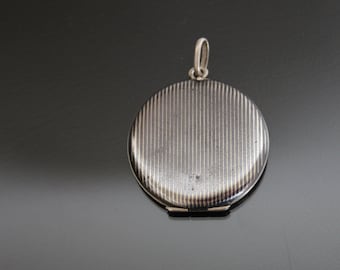 Edwardian Niello Plate Photo Locket. 800 Silver Pendant. Geometric, Stripes, Unisex Vintage