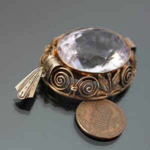 Art Deco BIG Purple Stone Pendant. Silver 835 Vintage Geometric Necklace. image 5