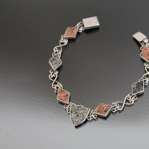 Victorian Pebble Scottish Aberdeen Granite Panel Bracelet. Antique Sterling 925 Silver