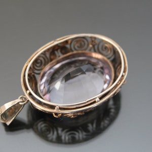 Art Deco BIG Purple Stone Pendant. Silver 835 Vintage Geometric Necklace. image 4