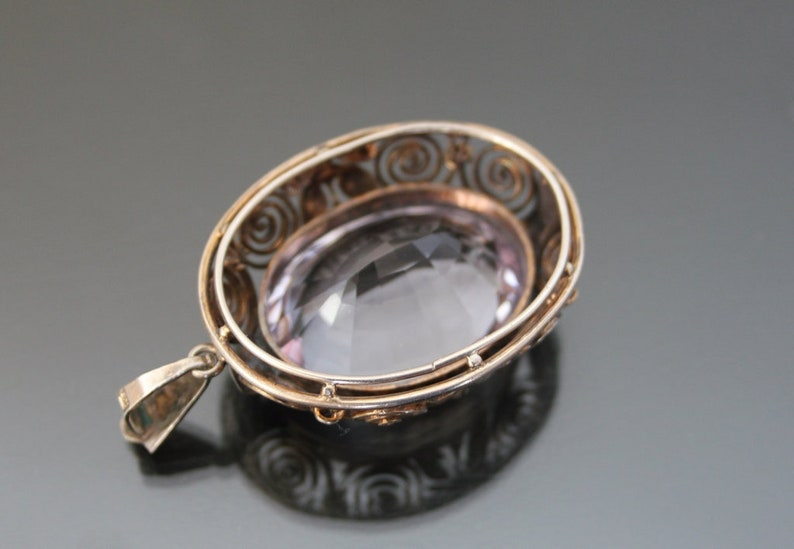 Art Deco BIG Purple Stone Pendant. Silver 835 Vintage Geometric Necklace. image 4