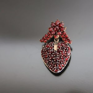 Antique Victorian Heart Locket. Bohemian Garnet Pave Cluster Pendant. Vintage Love Amulet
