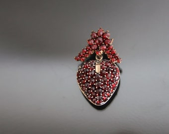 Antique Victorian Heart Locket. Bohemian Garnet Pave Cluster Pendant. Vintage Love Amulet