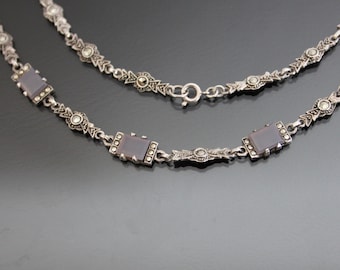 Collar Art Déco de Calcedonia y Marcasita. Plata de Ley 925. Vintage.