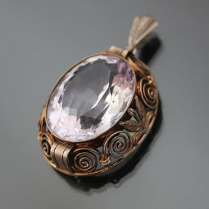 Art Deco BIG Purple Stone Pendant. Silver 835 Vintage Geometric Necklace. image 7