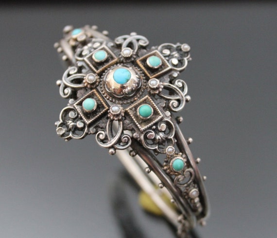 Victorian Neo-Reanaissance Turquoise Bangle and P… - image 3