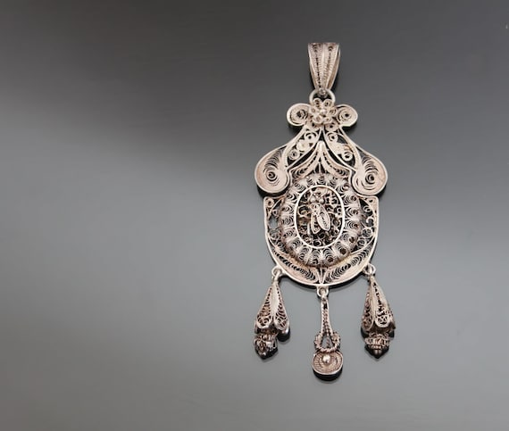 Victorian Locket Fly. Italian Grand Tour. Silver 925 Sterling Filigree Insect Pendant