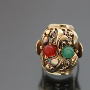 Big Art Deco Floral Jade Carnelian "Fruit Salad" Ring. 835 Silver. Size 6 Gemüsering Antiker Openwork image 3