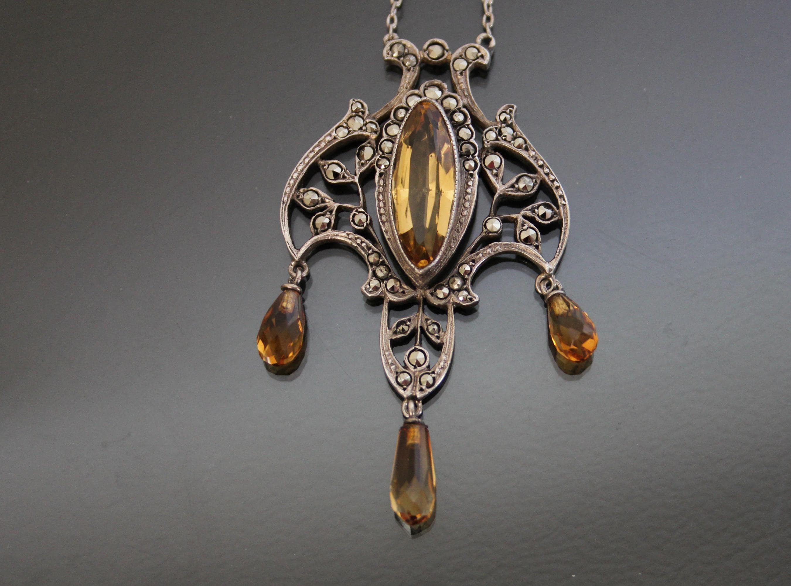 MEYLE & MAYER. Art Nouveau Topoaz  Sterling Silver 925. Necklace.