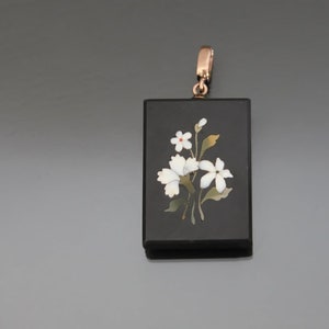 Victorian Pietra Dura 14k Rose Gold Hand Carved Stone Locket. Antique Mosaic Photo Pendant