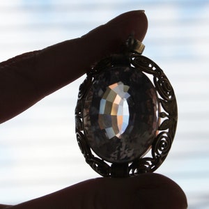 Art Deco BIG Purple Stone Pendant. Silver 835 Vintage Geometric Necklace. image 10