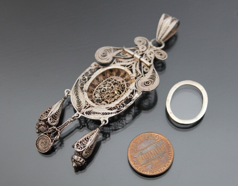 Victorian Locket Fly. Italian Grand Tour. Silver 925 Sterling Filigree Insect Pendant image 4