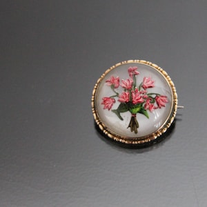 Viktorianische Alpenveilchen Bund Perlmutt Brosche. 800er Silber Essex Kristallglas Antik Blumen