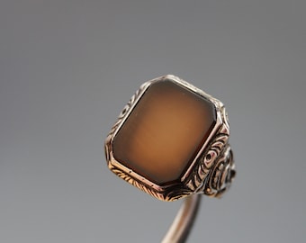 XL Art Deco zegelring voor heren. Agaat, Zilver 835, Maat 11 1/2 Antieke Fob Ring. Heren, voor hem, mannen.