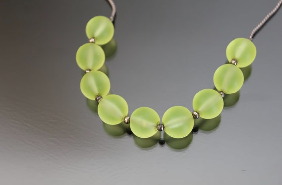 WMF MYRA Glass Necklace. Vaseline Uranium Glass Kristall. German Art Deco .