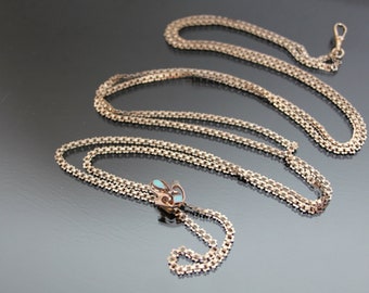 60" Edwardian Book Chai, Solid Silver Rose Gold Plated. Opal Slide. Antique Venetian Watch Sautoir Necklace, AV