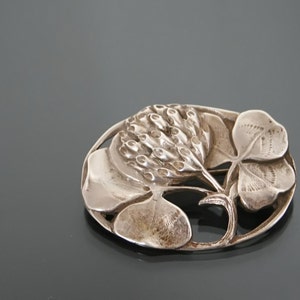 PEER SMED Clover Flower Arts And Crafts Brooch. 925 Sterling Silver Hand Chased American Vintage