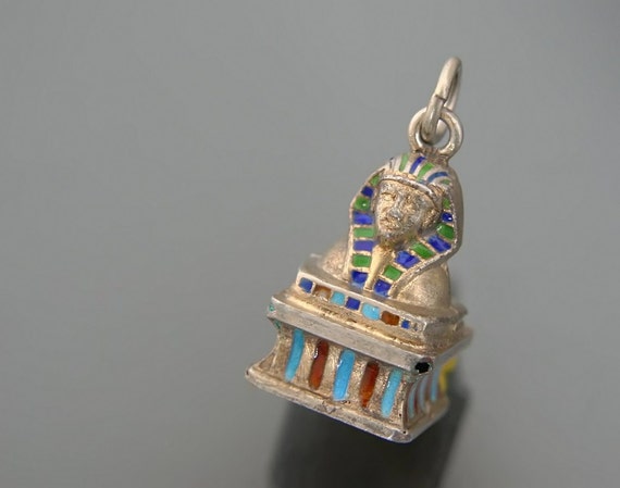 Art Deco Egyptian Revival Pendant Charm. Enamel &… - image 2