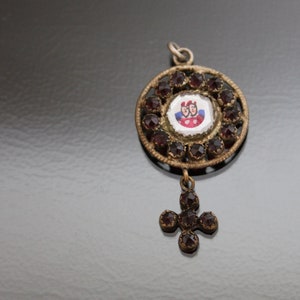 Museal Piece. Gablonz Jablonec Bohemian Glass Victorian Pendant. Folk Religious Antique