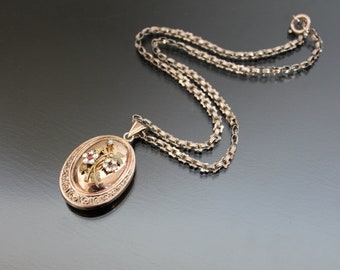 Victorian Book Chain Paste Pendant Collar Necklace. Antique Austro Hungarian Venetian Chain Solid Silver, AV