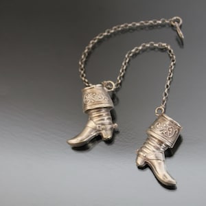 Victorian Mens Soldier Calvary Boots Pendants. 800 Silver. Antique Shoes, Needle Holders.