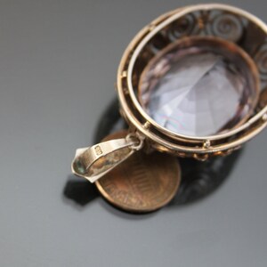 Art Deco BIG Purple Stone Pendant. Silver 835 Vintage Geometric Necklace. image 3