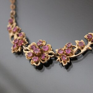 Vintage Ceylon Ruby Floral Bib Necklace. 800 Silver Open Back. COA